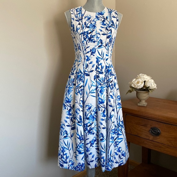 Eliza J Dresses & Skirts - {Eliza J} Jacquard Floral Fit & Flare Dress | blue/white sz 2
